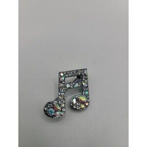 Vintage Style Music Note Brooch AB Rhinestone Silver Tone Musical Pin Choir Gift